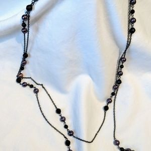 30" black plum purple colored beaded necklace
